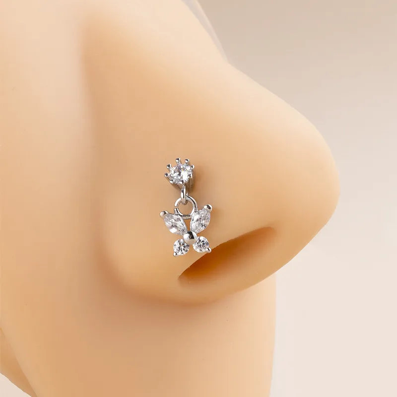 20G L-förmige Nasenringe, baumelnder Nasen-, Lippen- und Ohrpiercing-Schmuck, chirurgischer Edelstahl, Zirkonia, Schmetterling, CZ Nasenstecker So ist Leben