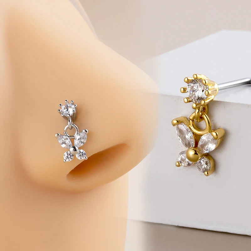 20G L-förmige Nasenringe, baumelnder Nasen-, Lippen- und Ohrpiercing-Schmuck, chirurgischer Edelstahl, Zirkonia, Schmetterling, CZ Nasenstecker So ist Leben