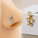 20G L-förmige Nasenringe, baumelnder Nasen-, Lippen- und Ohrpiercing-Schmuck, chirurgischer Edelstahl, Zirkonia, Schmetterling, CZ Nasenstecker So ist Leben