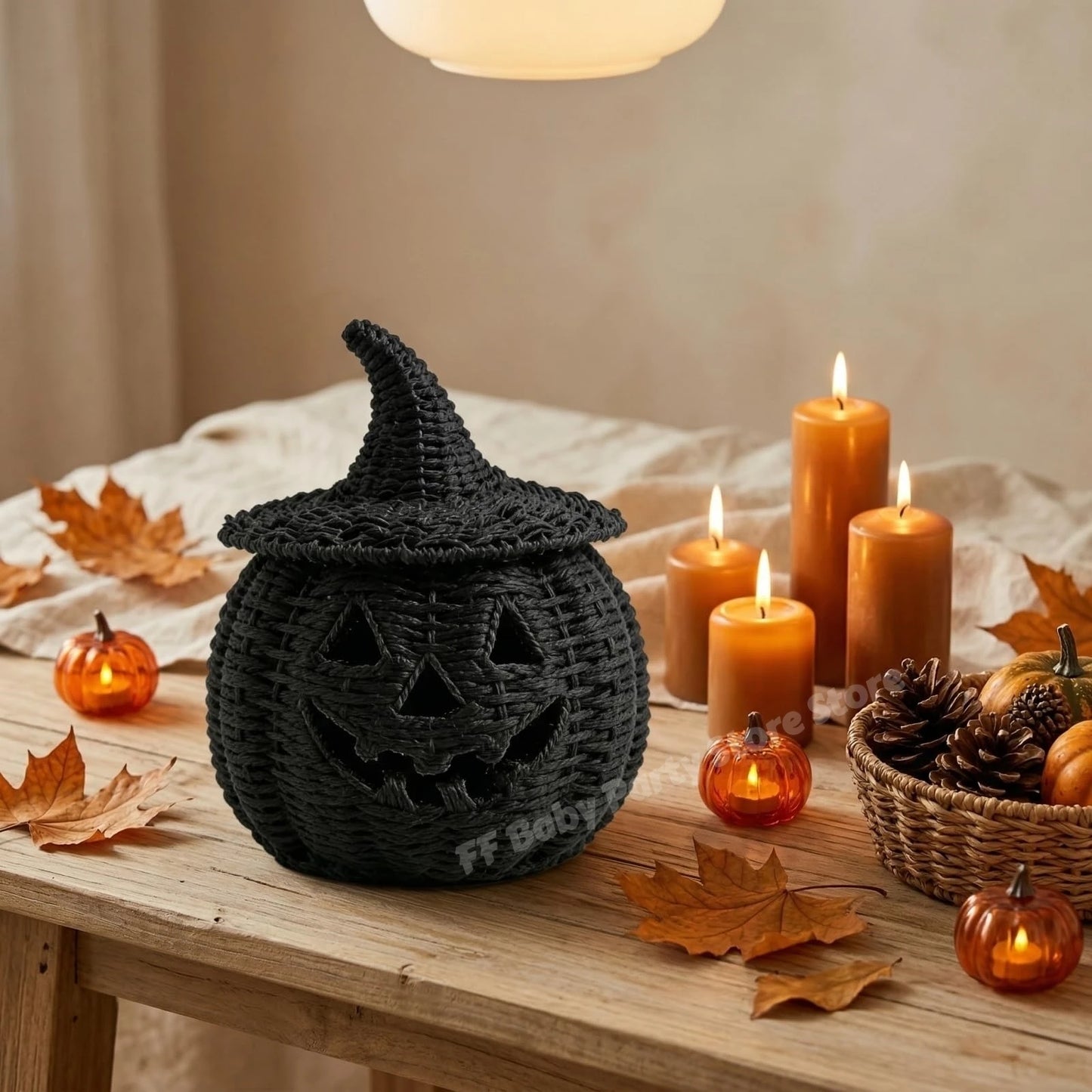 Halloween-Dekorationen Handgewebte Kürbislaterne aus Weide Hexenhut-Aufbewahrungsbox Dekorative Heim-Statue Ornamente Weihnachtsdekoration So ist Leben