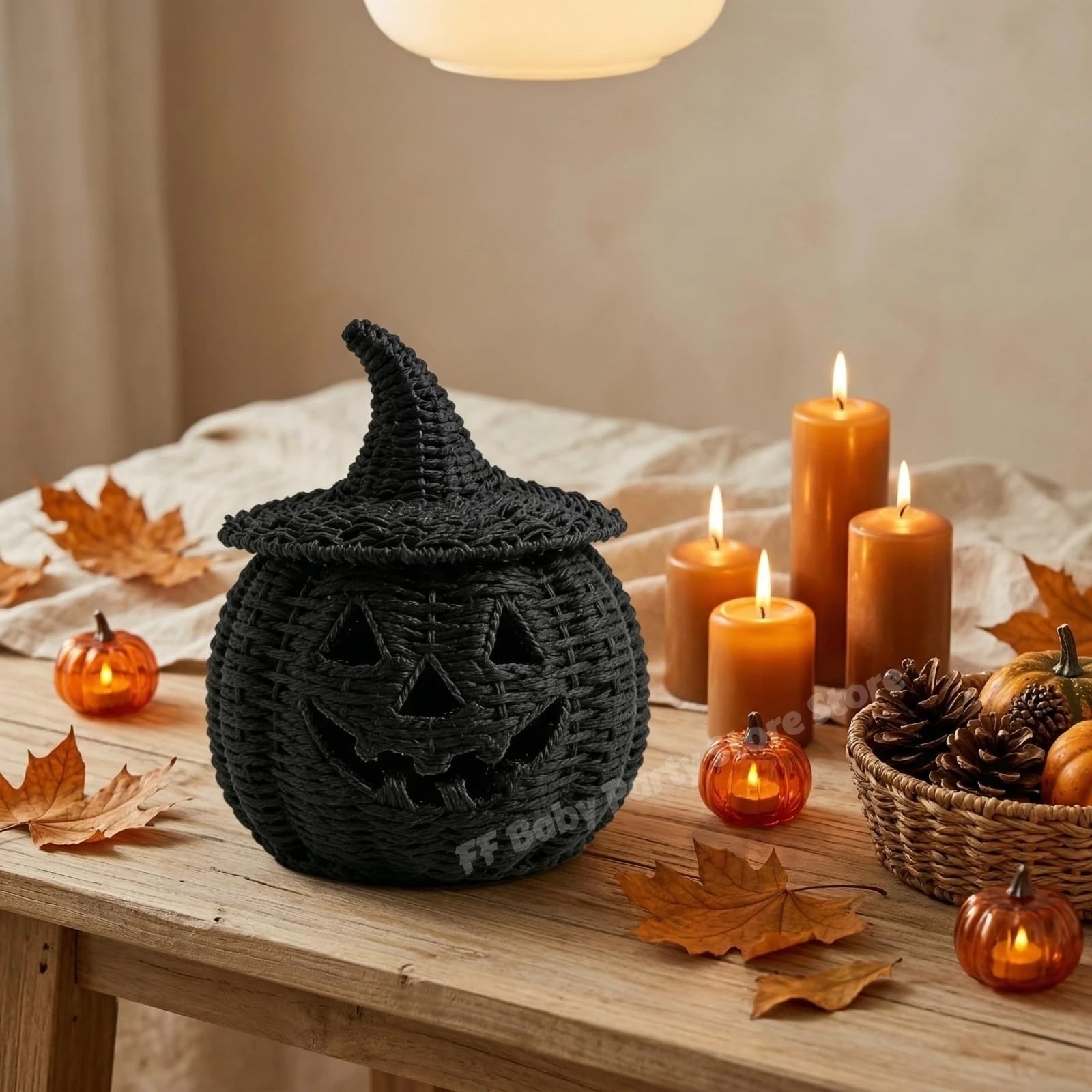 Halloween-Dekorationen Handgewebte Kürbislaterne aus Weide Hexenhut-Aufbewahrungsbox Dekorative Heim-Statue Ornamente Weihnachtsdekoration So ist Leben