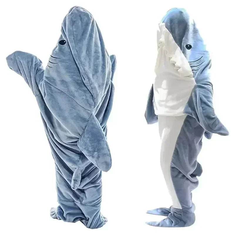 Cartoon Shark Decke Hoodie Frauen Kigurumi Overall Kinder Eltern Mit Kapuze Warme Flanell Lustige Homewear Shark Onesie Schlafsack - So ist Leben