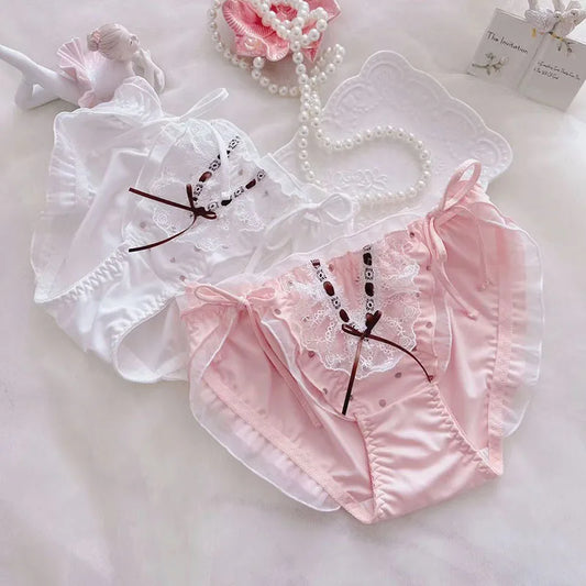 Frauen Nette Reizende Sweety Sexy Unterwäsche Milch Seide Weibliche Höschen Verband Atmungsaktive Elastizität Spitze Prinzessin Stil Breifs So ist Leben