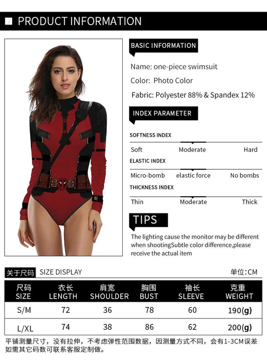 Frauen Mädchen Badeanzug Superheld Wolverine Deadpool Cosplay Kostüm Body Langarm Bikini Bademode Badeanzug Halloween Party So ist Leben