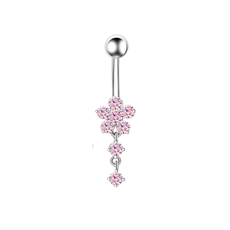1PCS Rosa Krone Bauchnabel Ringe Schmuck Edelstahl Herz Nabel Piercing Barbell Kristall Nette Bauch Ringe Für Frauen Mädchen So ist Leben