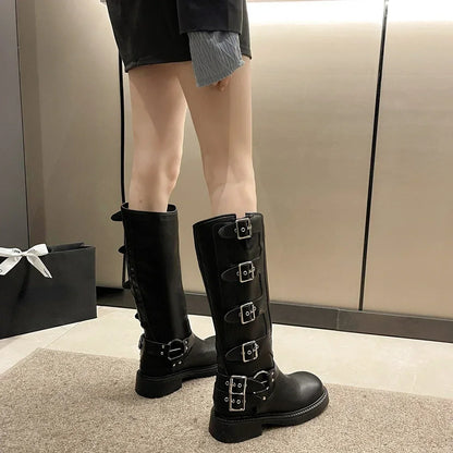 Frau Stiefel Kniehohe Plattform Elegante Niedrigen Absatz Trend Punk Gothic New Rock Leder Mode frauen Schuhe Motorrad Schuhe So ist Leben