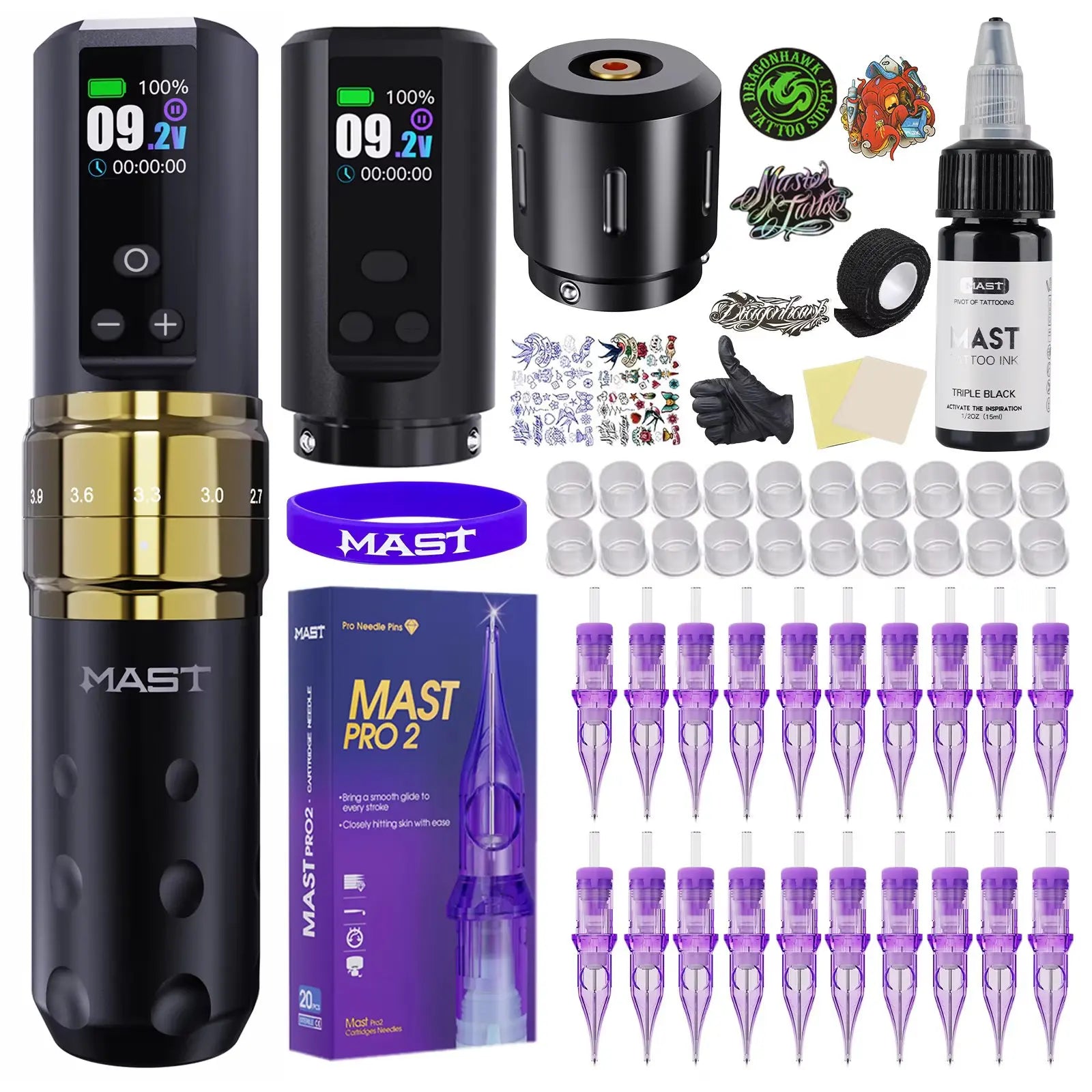 Mast Fold2 Pro Tätowiermaschine Komplett mit Kit Kabellos Rotary Pen 7 Hübe 2 Akkus 2000 mAh Netzteil für Körperkunst Dauerhafter Make-up tattoo maschine set  tattoo zubehör So ist Leben