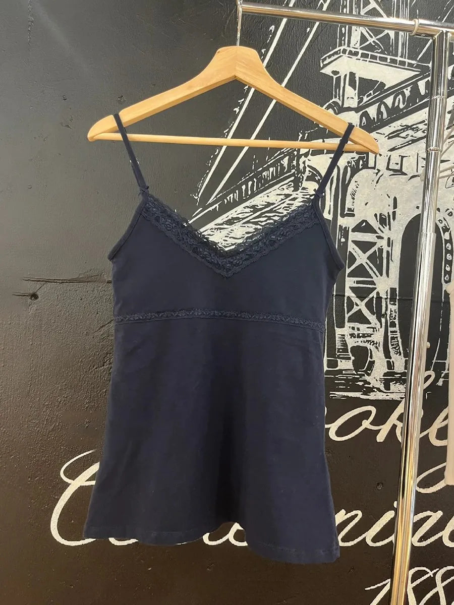 Süße Spitze Patchwork Schlank Tank Tops Frauen Sommer Weiß Sexy Einfache Baumwolle Weiche Ärmellose Westen Weibliche Vintage Chic Y2K Leibchen So ist Leben