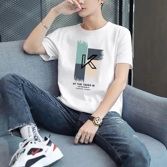 Weißes, meliertes, bequemes Streetwear-T-Shirt aus Baumwolle mit Grafik - So ist Leben