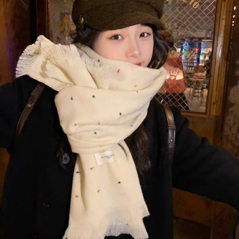 Retro koreanischen Stil Damen Schal Winter warm Quastenbesatz Nachahmung Kaschmir Schal Wrap Polyester frisch süß cremiger Stil So ist Leben