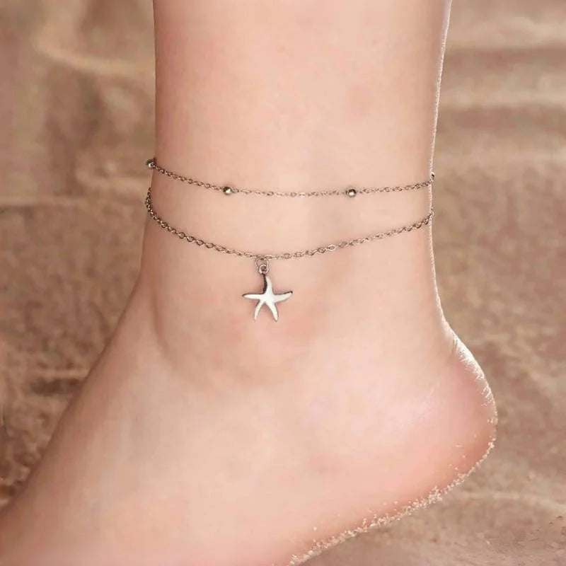 LIKGREAT Edelstahl-Seestern-Fußkettchen für Damen, verstellbare Strand-Fußkette, doppellagiges Sommer-Knöchelarmband, Schmuck, Geschenk So ist Leben