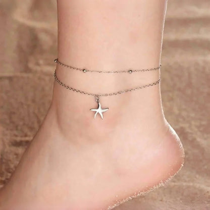 LIKGREAT Edelstahl-Seestern-Fußkettchen für Damen, verstellbare Strand-Fußkette, doppellagiges Sommer-Knöchelarmband, Schmuck, Geschenk So ist Leben