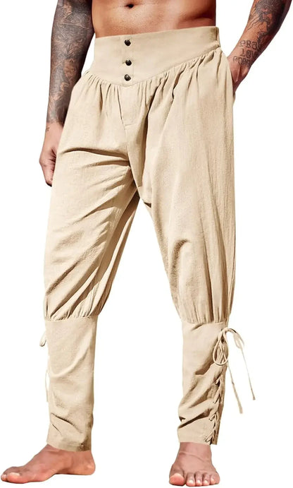 Mittelalterliche Herren-Knöchelhose, Renaissance, Wikinger, Pirat, Schnürung, schmal zulaufende Halloween-Leinen-Kostümhose, Cargohose So ist Leben