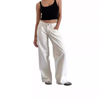 Retro Amerikanische Low-Waist Jeans ohne Stretch, Gerades Bein, Damen-Herbstmode, Weites Bein, Frischer Süßer Stil, Baumwolle So ist Leben