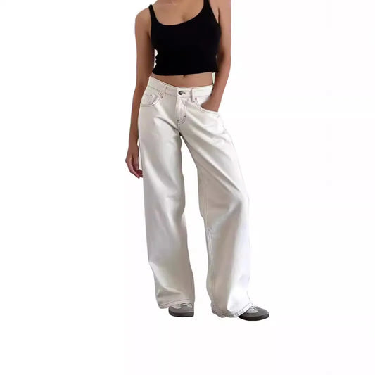 Retro Amerikanische Low-Waist Jeans ohne Stretch, Gerades Bein, Damen-Herbstmode, Weites Bein, Frischer Süßer Stil, Baumwolle So ist Leben