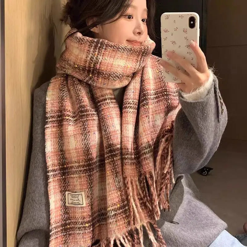 Retro koreanischen Stil Damen Schal Winter warm Quastenbesatz Nachahmung Kaschmir Schal Wrap Polyester frisch süß cremiger Stil So ist Leben