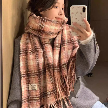 Retro koreanischen Stil Damen Schal Winter warm Quastenbesatz Nachahmung Kaschmir Schal Wrap Polyester frisch süß cremiger Stil So ist Leben