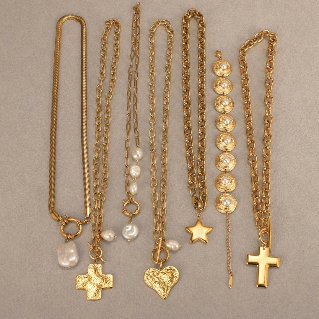 Youthway Elegant Pearl Necklace For Women 18K Gold Plated Stainless Steel Cross Star Heart Pendant Necklace Fashion Jewelry Gift So ist Leben