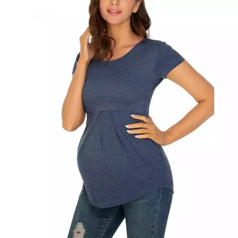 Sommer Mutterschaft Tops Frauen Schwangerschaft Kurzarm T-Shirts Beiläufige T-stücke für Schwangere Elegante Damen Falten T-Shirt Frauen Kleidung So ist Leben