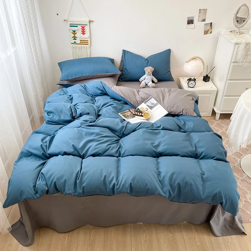 Schwarzes Bettwäsche set weiches Bettwäsche set gewaschener Baumwoll bett bezug Kissen bezug und Bettlaken постельное бельё набор Home Bettwäsche So ist Leben