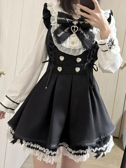 Gothic Lolita Zweiteiler Damen – Modernes A‑Linien Set - So ist Leben
