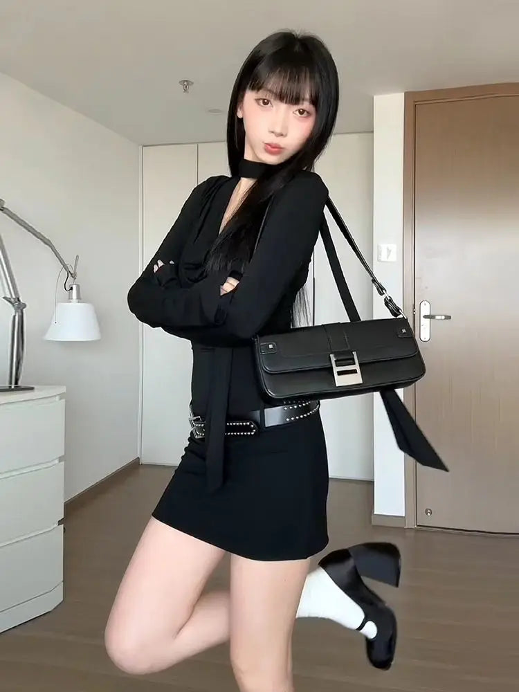 Hot Girl Schwarzes Langarmkleid für Damen, Royal Sister, hüftbedeckender kurzer Rock So ist Leben