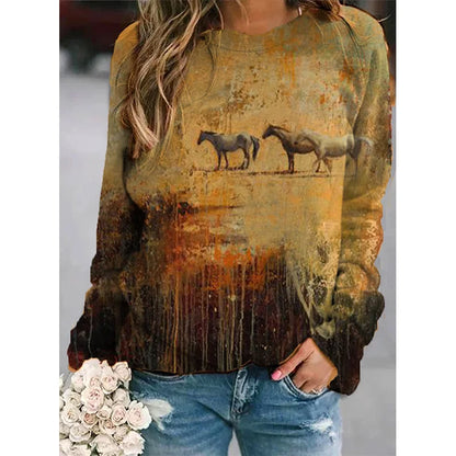 Herbst Pferd Sweatshirts Tier 3D Druck Hoodies Frauen Mode Langarm Y2k Hoodie Übergroßen Pullover Tops Weibliche Kleidung So ist Leben