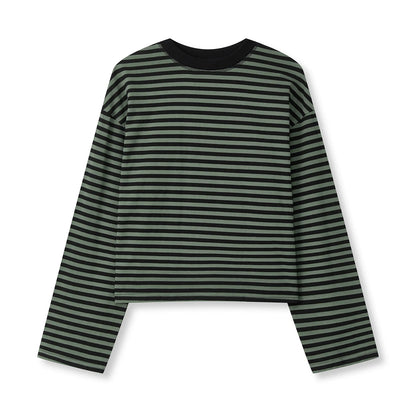 Frauen Langarm Shirts Rundhals Lose Sweatshirts Damen Herbst Casual Gestreiften Top Streetwear So ist Leben