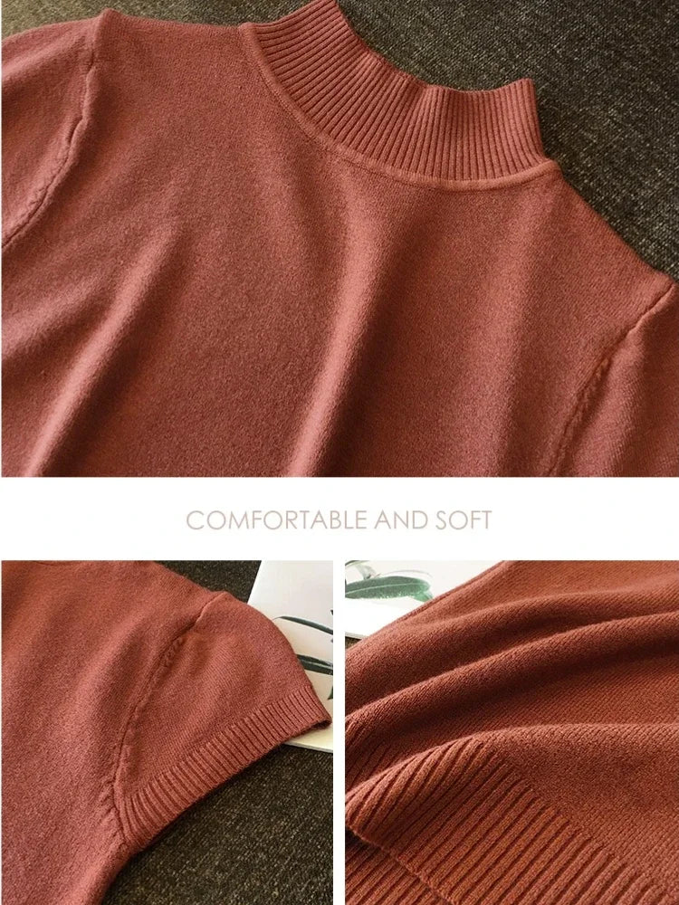 2025, mode Frau Pullover Kurzarm Herbst Tops Frauen Rollkragen Gestrickte Pullover Koreanischen Stil Elegante Feste Dünne Tops So ist Leben