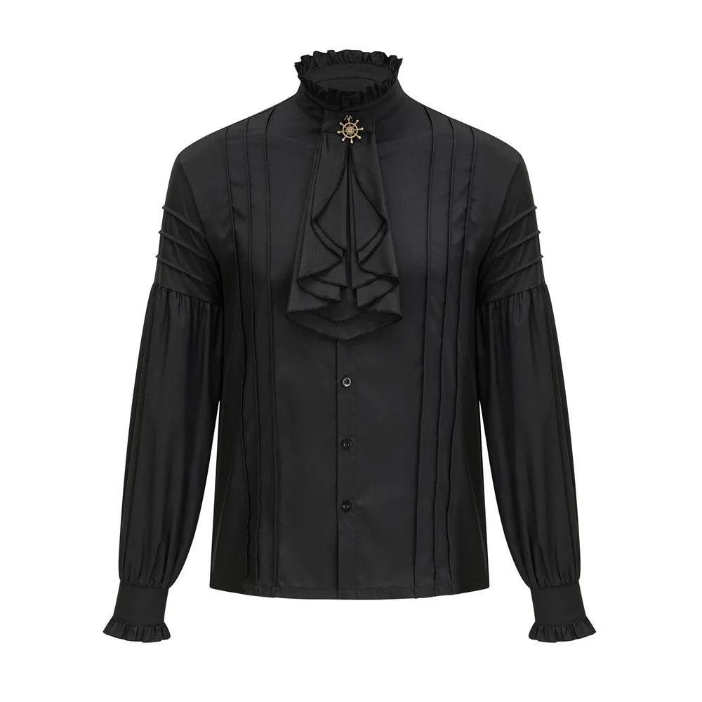 Weißes Baumwoll-Rüschen-Stehkragen mit langen Laternenärmeln, Piraten-Cosplay, viktorianisches Herrenhemd, mittelalterliche Kleidung, Gothic-Vintage-Top So ist Leben