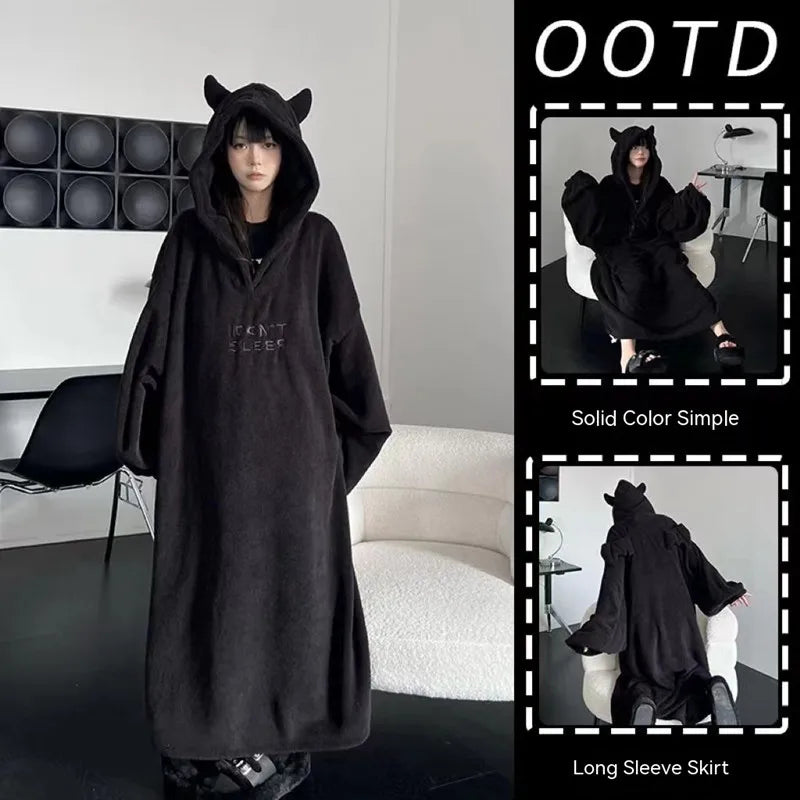 Verdickter, gepolsterter, warmer Pyjama, einfarbig, Homewear, lockeres Kapuzenkleid, Imp-Paar-Robe, Herbst und Winter, einteiliger Pyjama für Studenten So ist Leben