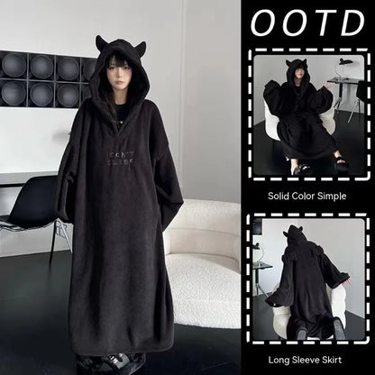Verdickter, gepolsterter, warmer Pyjama, einfarbig, Homewear, lockeres Kapuzenkleid, Imp-Paar-Robe, Herbst und Winter, einteiliger Pyjama für Studenten So ist Leben