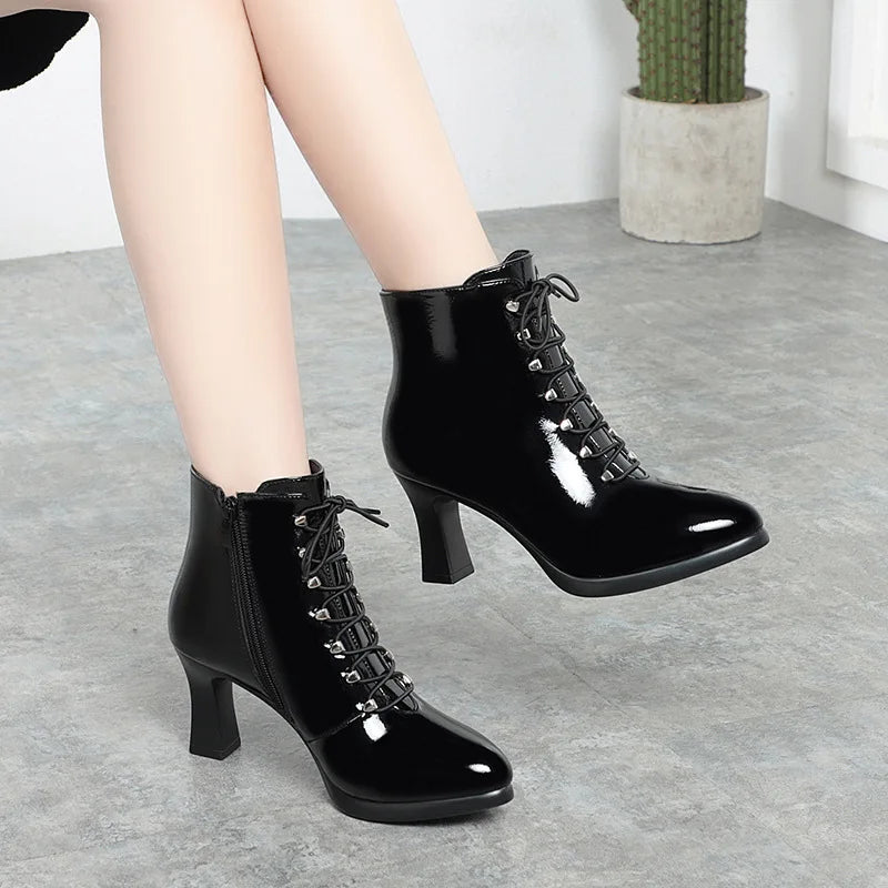 Frauen viktoria nischen Stiefeletten britischen Stil dicken Absatz Schuhe Mode Schnürung Herbst und Winter halten warme spitze Spitze für das Büro So ist Leben