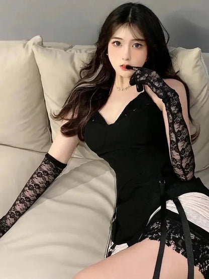 Mesh Fishnet Bowknot Lange Handschuhe für Frauen Spitze Rüschen Fingerlose Handschuhe Fäustlinge JK Lolita Kawaii Weiße Handschuhe UV-Schutz Y2k So ist Leben