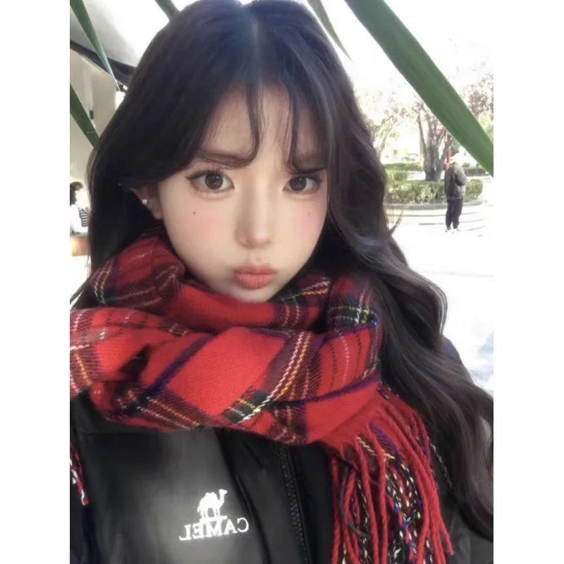 Retro koreanischen Stil Damen Schal Winter warm Quastenbesatz Nachahmung Kaschmir Schal Wrap Polyester frisch süß cremiger Stil So ist Leben