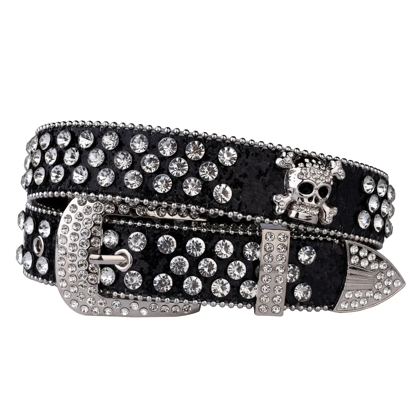 Strass-Schädelgürtel, Western-Cowgirl-Gürtel für Damen und Mädchen, mit Nieten besetzter Landgürtel aus PU-Leder So ist Leben