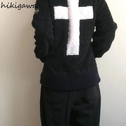 Harajuku Übergroße Jacken frauen Kleidung Y2k Tops Streetwear BF Lamm Wolle Mit Kapuze Jacke Warme Schädel Zipper Casual Chic Mäntel So ist Leben