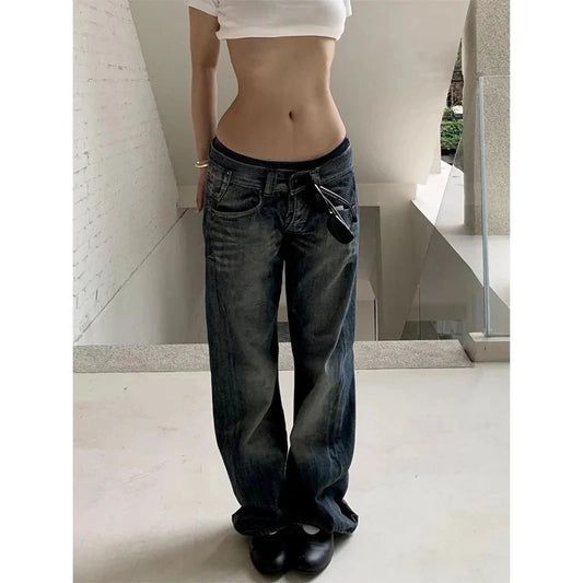 2025 herbst Frauen Vintage Blau Y2k Baggy Jeans streetwear Harajuku 2000 s Denim Hosen Amerikanischen Retro Hosen Trashy Kleidung So ist Leben