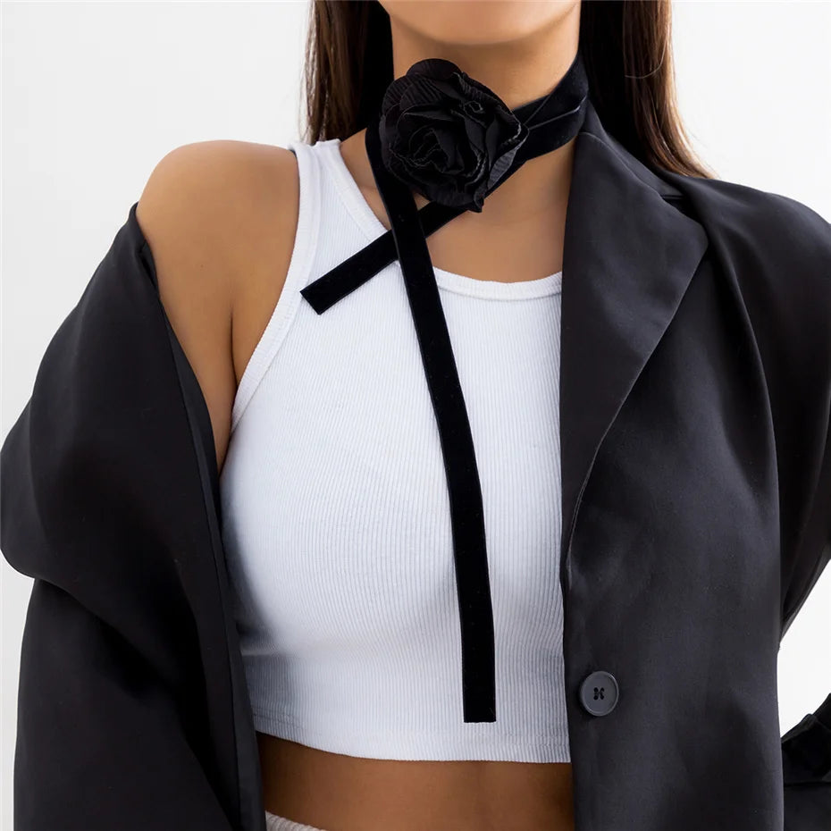 Romantische Gothic Große Rose Blume Schlüsselbein Kette Halskette für Frauen Damen Koreanische Mode Einstellbare Seil Halsband Y2K Zubehör So ist Leben