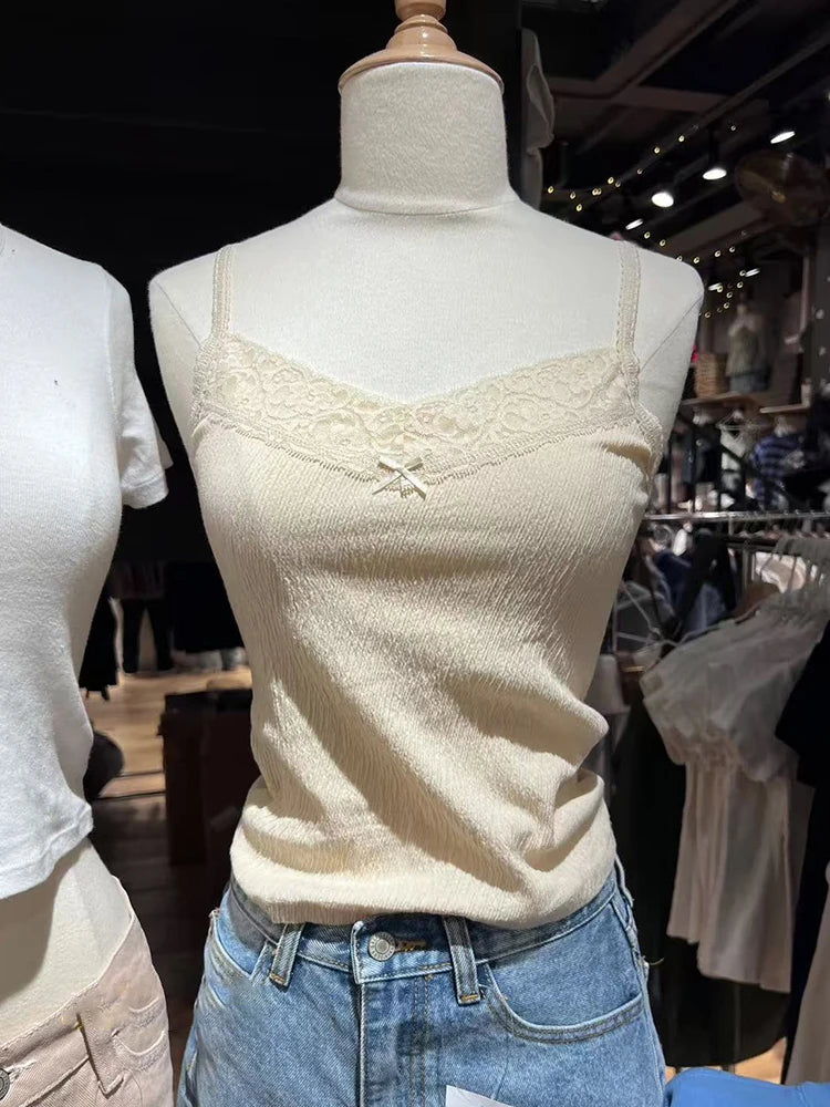 Spitze Trim Liebsten Tops Frauen Baumwolle Weiche Schlanke Weiß Sexy Ärmellose Leibchen Süße Nette Chic Tank Tops Y2K So ist Leben