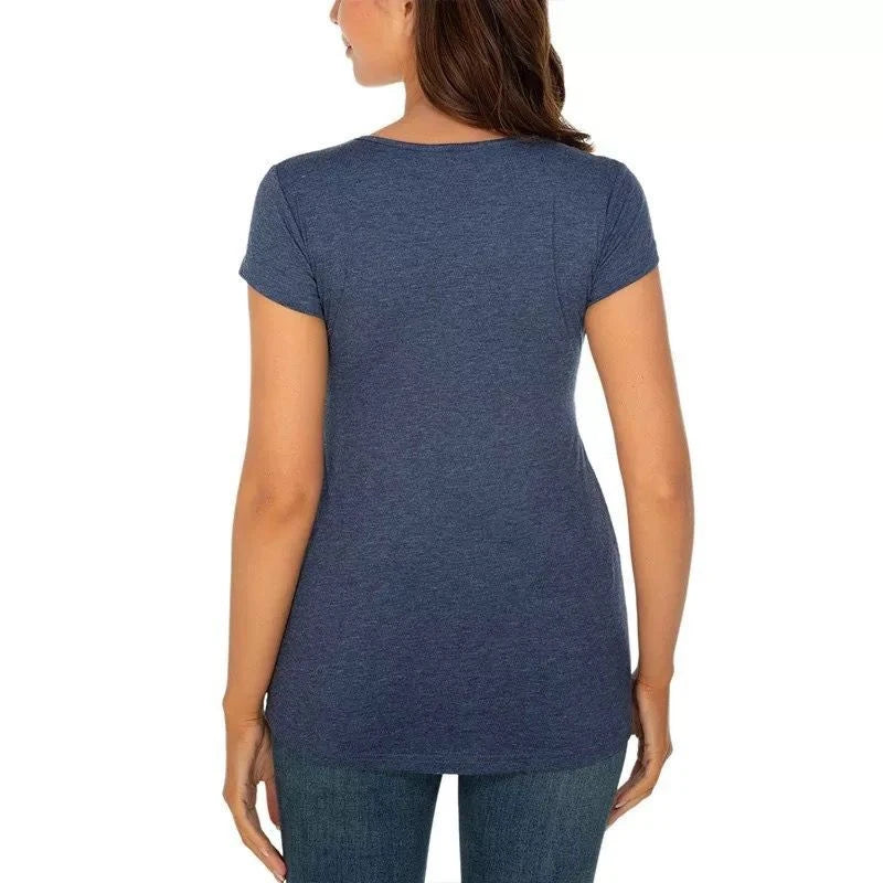 Sommer Mutterschaft Tops Frauen Schwangerschaft Kurzarm T-Shirts Beiläufige T-stücke für Schwangere Elegante Damen Falten T-Shirt Frauen Kleidung So ist Leben