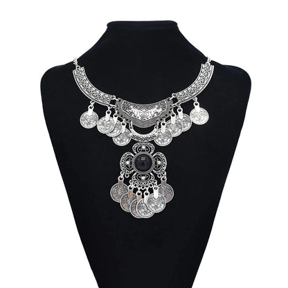 Türkei Bohemian Schwarz Blau Stein Ethnische Münze Quaste Halskette Türkische Gypsy Boho Strand Halsband Lätzchen Indien Halskette für Frauen Party So ist Leben