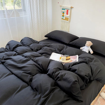 Schwarzes Bettwäsche set weiches Bettwäsche set gewaschener Baumwoll bett bezug Kissen bezug und Bettlaken постельное бельё набор Home Bettwäsche So ist Leben