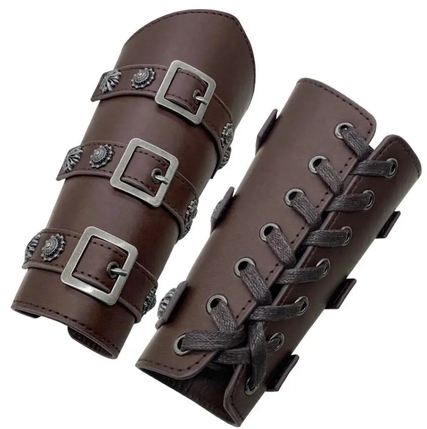 1Pc Männer Viking Krieger Ritter Gauntlet Armband Medieval Cosplay Requisiten Leder Niet Rüstung Arm Wärmer Verband Armschiene So ist Leben