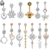 Dainsty baumelnde Bauchnabelringe Chirurgenstahl 14G Bar Nabelpiercing Ring Kristall CZ Biene Blume Herz Bauchring Ohrschmuck So ist Leben