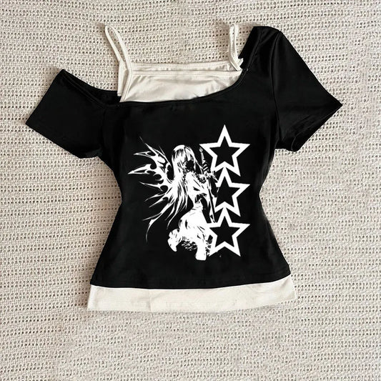 Y2K Retro Harajuku Emo Mädchen Ästhetische Mode Spitze Leibchen Tops Gothic Grunge Punk Hip Hop Rock Streetwear Casual Sexy Crop Top So ist Leben