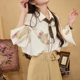 Frühherbst 2025, französisches Vintage-Hemd mit Buchstabendruck, lockere Passform, lange Ärmel, Pflanzenblumenmuster, Polyester, Lagenlook-Stil So ist Leben