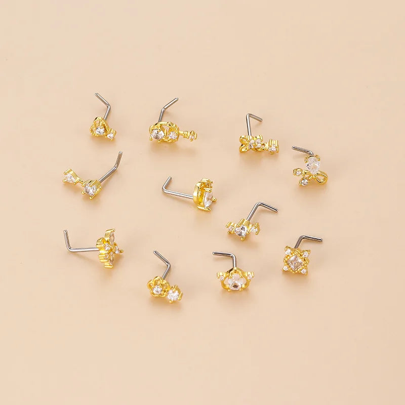 20G L-förmiger Kubischer Zirkonia Nasenstecker, Chirurgischer 316L Edelstahl Nasen-Lippen-Ohr-Piercing-Schmuck für Frauen Mädchen Trendig So ist Leben