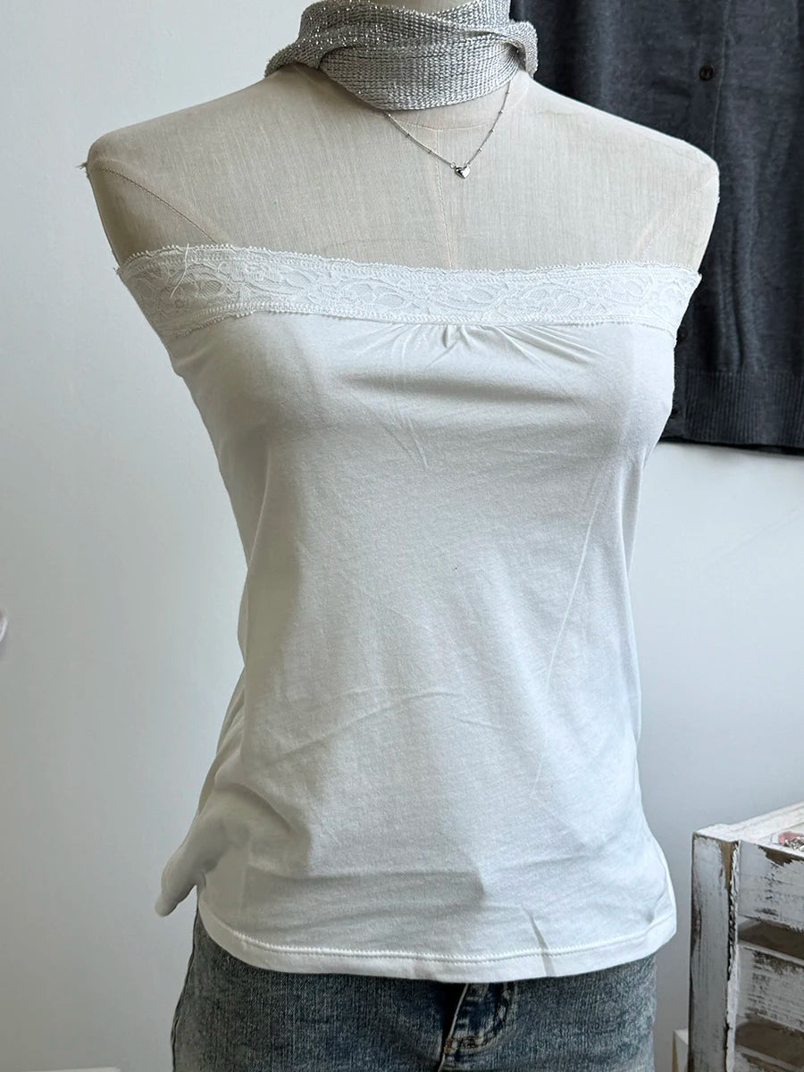 Spitze Trim Liebsten Tops Frauen Baumwolle Weiche Schlanke Weiß Sexy Ärmellose Leibchen Süße Nette Chic Tank Tops Y2K So ist Leben
