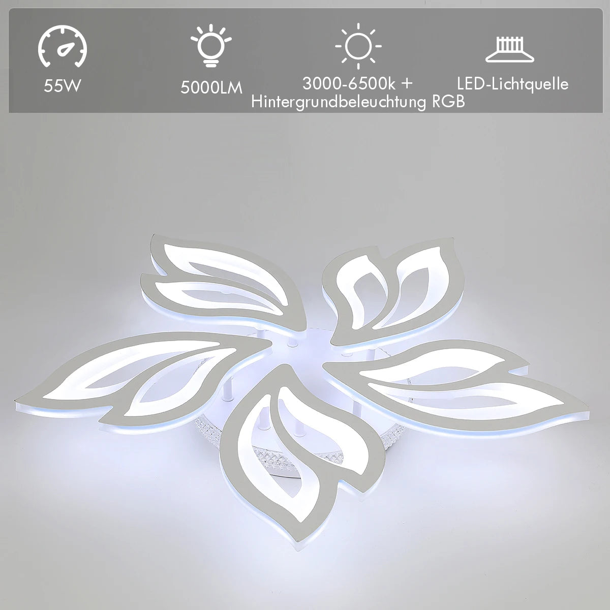 54-W-LED-Deckenleuchte mit RGB-Farbwechsel-Rücklicht, dimmbar mit Fernbedienung So ist Leben